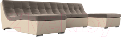 Диван П-образный Лига Диванов Монреаль 249 / 111548 (велюр коричневый/экокожа бежевый)