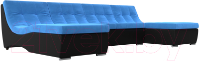 Диван П-образный Лига Диванов Монреаль 249 / 111550 (велюр голубой/экокожа черный)