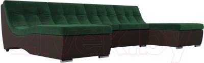 Диван П-образный Лига Диванов Монреаль 249 / 111551 (велюр зеленый/экокожа коричневый)