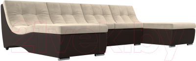 Диван П-образный Лига Диванов Монреаль 249 / 111555 (микровельвет бежевый/экокожа коричневый)