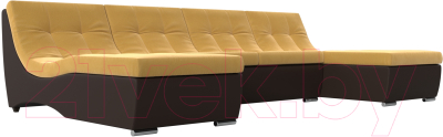 Диван П-образный Лига Диванов Монреаль 249 / 111558 (микровельвет желтый/экокожа коричневый)