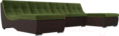 Диван П-образный Лига Диванов Монреаль 249 / 111559 (микровельвет зеленый/экокожа коричневый)