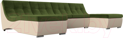Диван П-образный Лига Диванов Монреаль 249 / 111560 (микровельвет зеленый/экокожа бежевый)