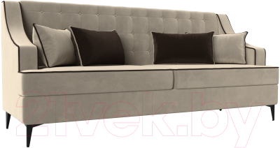 Диван Лига Диванов Марк 258 (микровельвет бежевый/кант коричневый)
