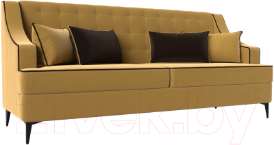 Диван Лига Диванов Марк 258 (микровельвет желтый/кант коричневый)