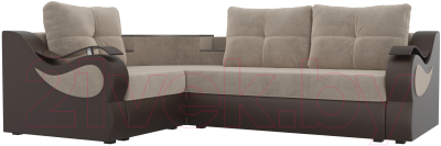Диван угловой Mebelico Митчелл 268 левый / 107542 (велюр бежевый/экокожа коричневый)