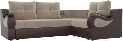 Диван угловой Mebelico Митчелл 268 правый / 107542 (велюр бежевый/экокожа коричневый)