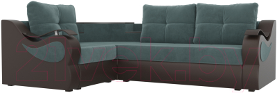 Диван угловой Mebelico Митчелл 268 левый / 107543 (велюр бирюзовый/экокожа коричневый)