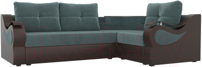 Диван угловой Mebelico Митчелл 268 правый / 107543 (велюр бирюзовый/экокожа коричневый)