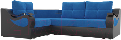 Диван угловой Mebelico Митчелл 268 левый / 107544 (велюр голубой/экокожа черный)