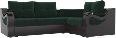 Диван угловой Mebelico Митчелл 268 правый / 107545 (велюр зеленый/экокожа коричневый)