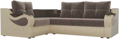 Диван угловой Mebelico Митчелл 268 левый / 107546 (велюр коричневый/экокожа бежевый)