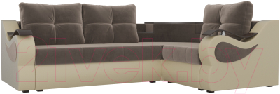 Диван угловой Mebelico Митчелл 268 правый / 107546 (велюр коричневый/экокожа бежевый)