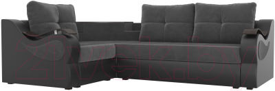 Диван угловой Mebelico Митчелл 268 левый / 107547 (велюр серый/экокожа черный)