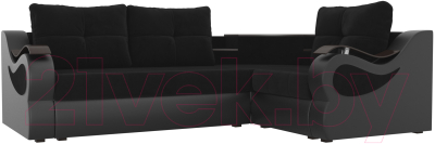 Диван угловой Mebelico Митчелл 268 правый / 107549 (велюр черный/экокожа черный)