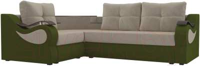 Диван угловой Mebelico Митчелл 268 левый / 107550 (микровельвет, бежевый/зеленый)