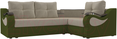 Диван угловой Mebelico Митчелл 268 правый / 107550 (микровельвет, бежевый/зеленый)
