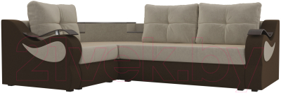 Диван угловой Mebelico Митчелл 268 левый / 107551 (микровельвет, бежевый/коричневый)