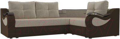 Диван угловой Mebelico Митчелл 268 правый / 107551 (микровельвет, бежевый/коричневый)