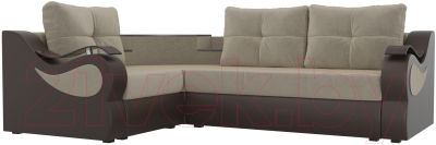 Диван угловой Mebelico Митчелл 268 левый / 107552 (микровельвет бежевый/экокожа коричневый)