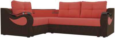 Диван угловой Mebelico Митчелл 268 левый / 107556 (микровельвет, коралловый/коричневый)