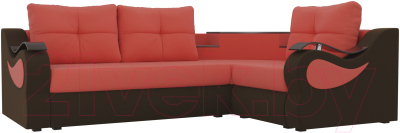 Диван угловой Mebelico Митчелл 268 правый / 107556 (микровельвет, коралловый/коричневый)