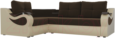 Диван угловой Mebelico Митчелл 268 левый / 107559 (микровельвет коричневый/экокожа бежевый)