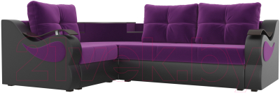 Диван угловой Mebelico Митчелл 268 левый / 107562 (микровельвет фиолетовый/экокожа черный)