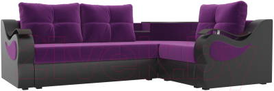 Диван угловой Mebelico Митчелл 268 правый / 107562 (микровельвет фиолетовый/экокожа черный)