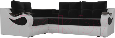 Диван угловой Mebelico Митчелл 268 левый / 107565 (микровельвет черный/экокожа белый)