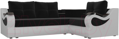 Диван угловой Mebelico Митчелл 268 правый / 107565 (микровельвет черный/экокожа белый)