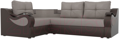 Диван угловой Mebelico Митчелл 268 левый / 107567 (рогожка бежевый/экокожа коричневый)