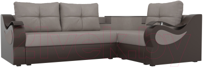 Диван угловой Mebelico Митчелл 268 правый / 107567 (рогожка бежевый/экокожа коричневый)