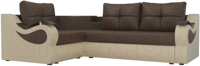 Диван угловой Mebelico Митчелл 268 левый / 107570 (рогожка коричневый/экокожа бежевый)