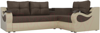 Диван угловой Mebelico Митчелл 268 правый / 107570 (рогожка коричневый/экокожа бежевый)