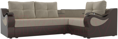 Диван угловой Mebelico Митчелл 268 правый / 107552 (микровельвет бежевый/экокожа коричневый)