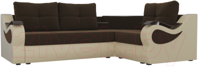 Диван угловой Mebelico Митчелл 268 правый / 107559 (микровельвет коричневый/экокожа бежевый)
