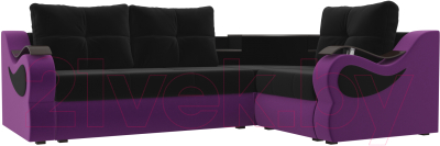 Диван угловой Mebelico Митчелл 268 правый (микровельвет, черный/фиолетовый)