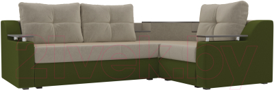 Диван угловой Mebelico Тесей 269 правый / 107620 (микровельвет, бежевый/зеленый)