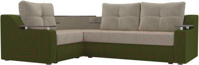 Диван угловой Mebelico Тесей 269 левый / 107620 (микровельвет, бежевый/зеленый)