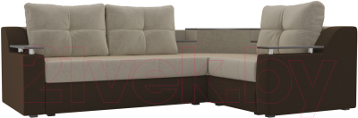 Диван угловой Mebelico Тесей 269 правый / 107621 (микровельвет, бежевый/коричневый)