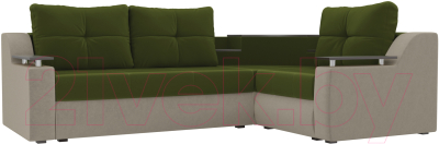 Диван угловой Mebelico Тесей 269 правый / 107624 (микровельвет, зеленый/бежевый)