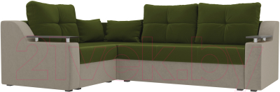 Диван угловой Лига Диванов Кронос 270 левый (микровельвет зеленый/бежевый)