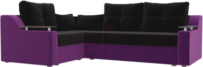 Диван угловой Лига Диванов Кронос 270 левый (микровельвет черный/фиолетовый)