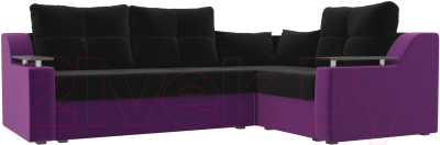 Диван угловой Лига Диванов Кронос 270 правый (микровельвет черный/фиолетовый)