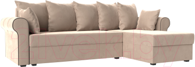 Диван угловой Mebelico Рейн 316 правый / 112573 (велюр бежевый/кант коричневый)