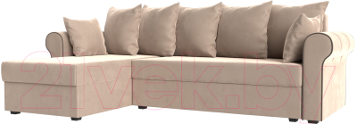 Диван угловой Mebelico Рейн 316 левый / 112573 (велюр бежевый/кант коричневый)