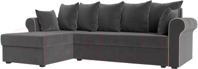 Диван угловой Mebelico Рейн 316 левый / 112578 (велюр серый/кант бежевый)