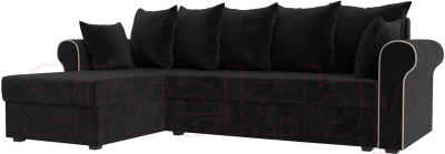 Диван угловой Mebelico Рейн 316 левый / 112580 (велюр черный/кант бежевый)