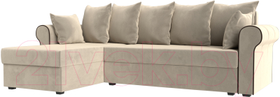 Диван угловой Mebelico Рейн 316 левый / 112581 (микровельвет бежевый/кант коричневый)